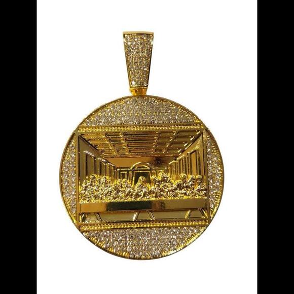 New Jesus The Last Supper Yellow Gold Tone Bling Iced Out Necklace - Picture 3 of 6